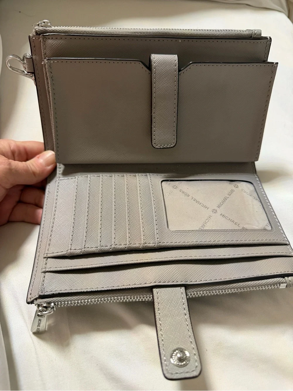 Michael Kors Light Grey Saffiano Leather Satchel with Wristlet